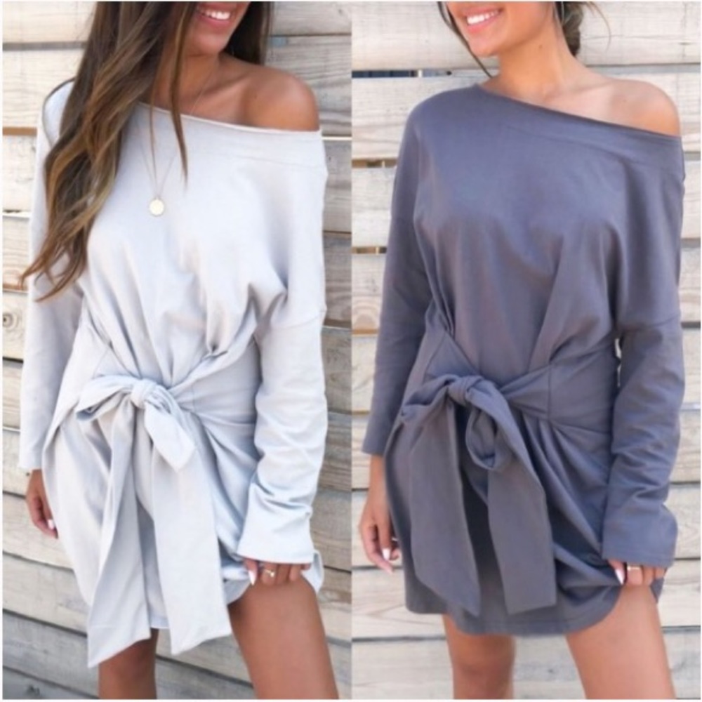 Just in!! Off should tie dress in light gray